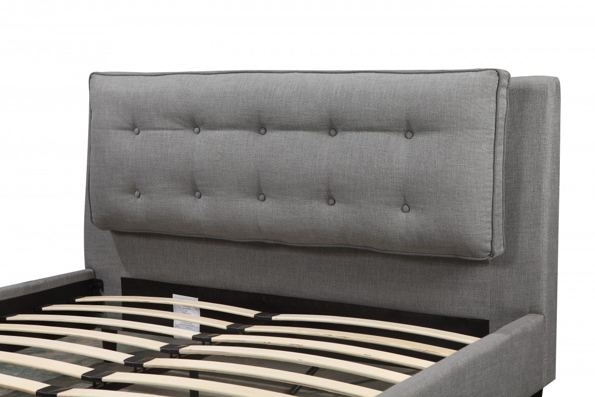 Grey Fabric Upholstered Bedframe with Padded Headboard- 363