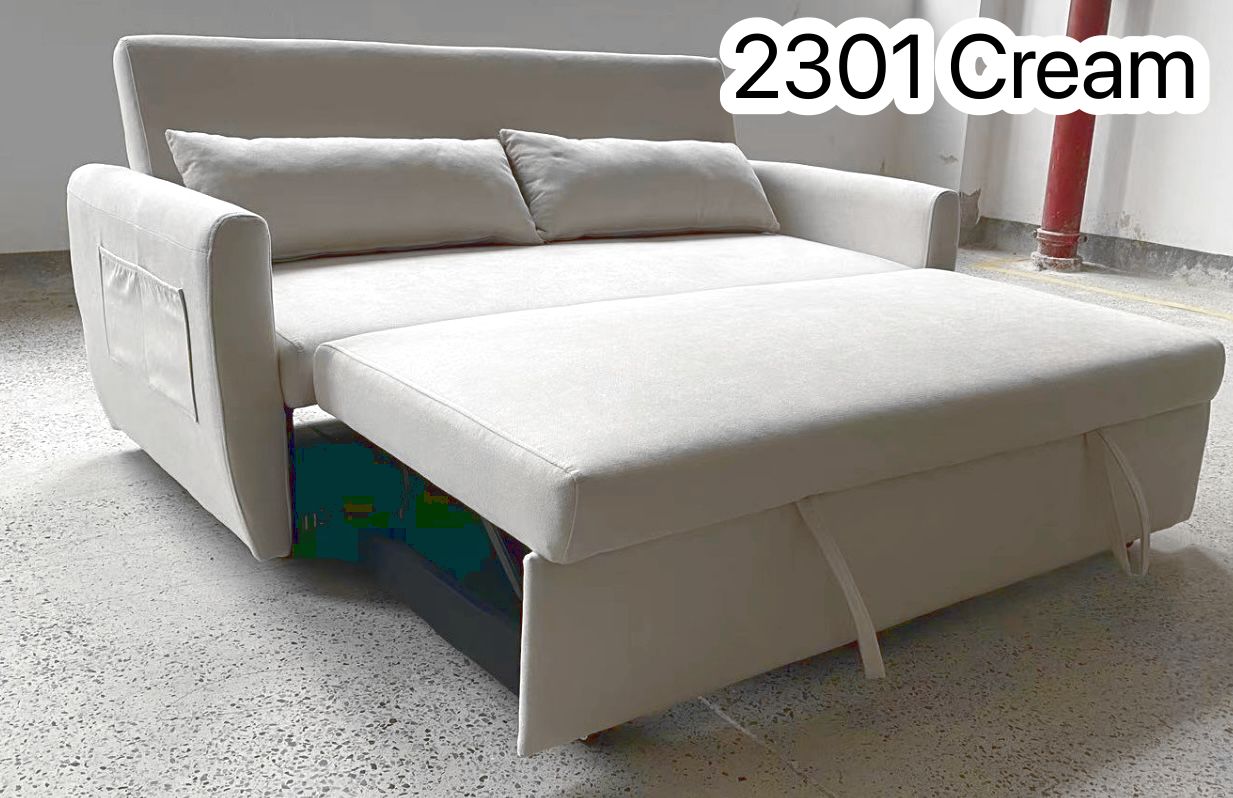 Cream Fabric Upholstered Pull out Sofa Bed