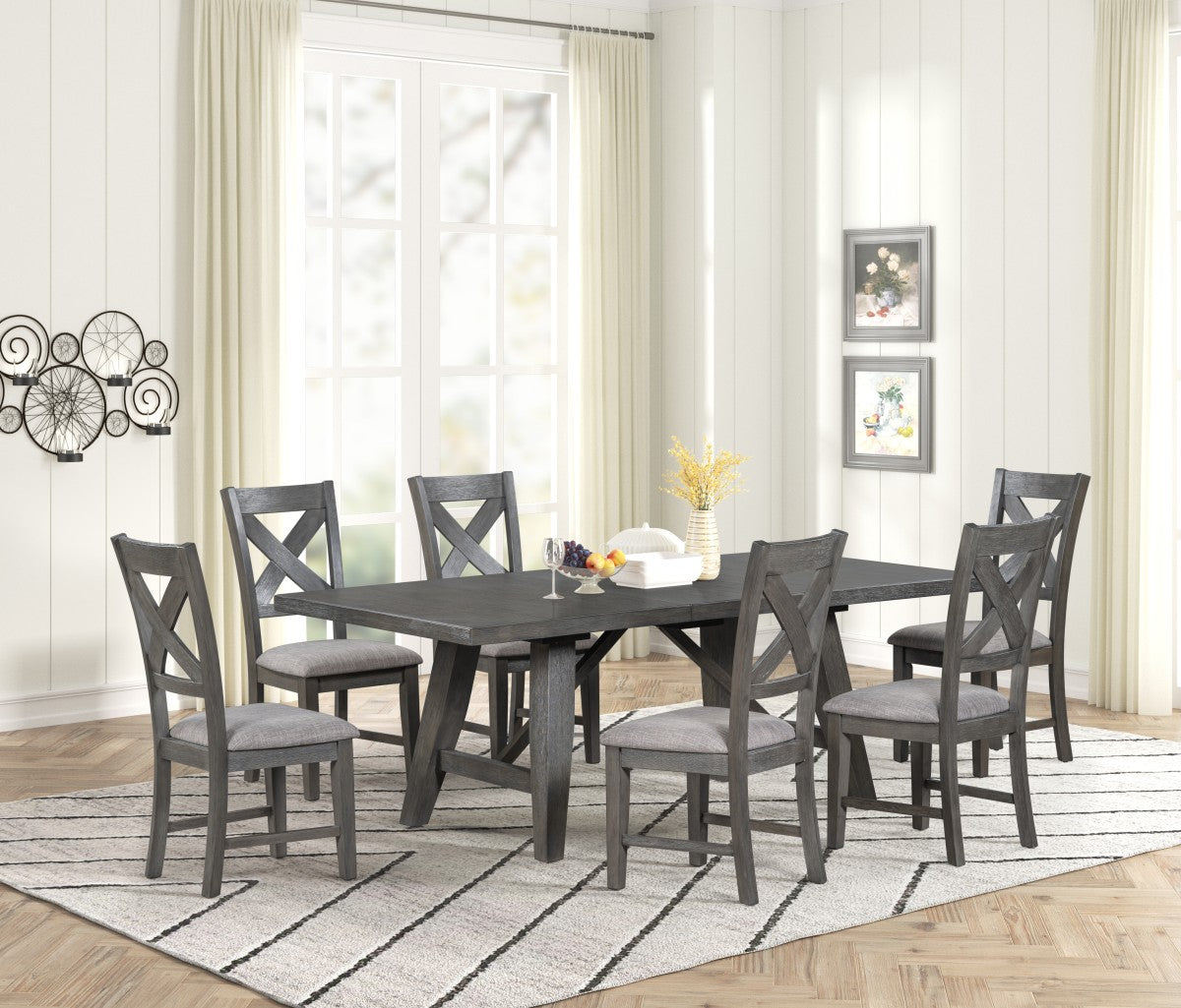 Grey Solid Wood Contemporary Style Dining Set- 2345