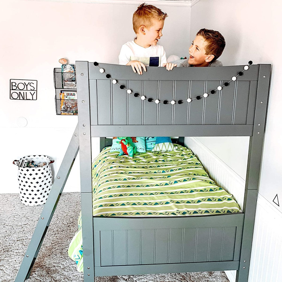 Solid Wood Single Over Single Bunk Bed- Grey