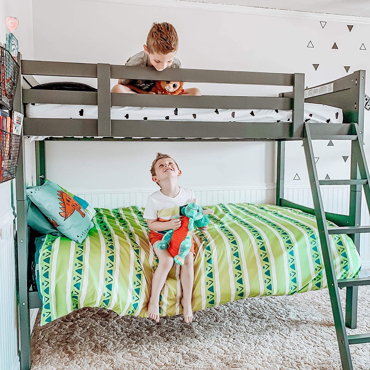 Solid Wood Single Over Single Bunk Bed- Grey