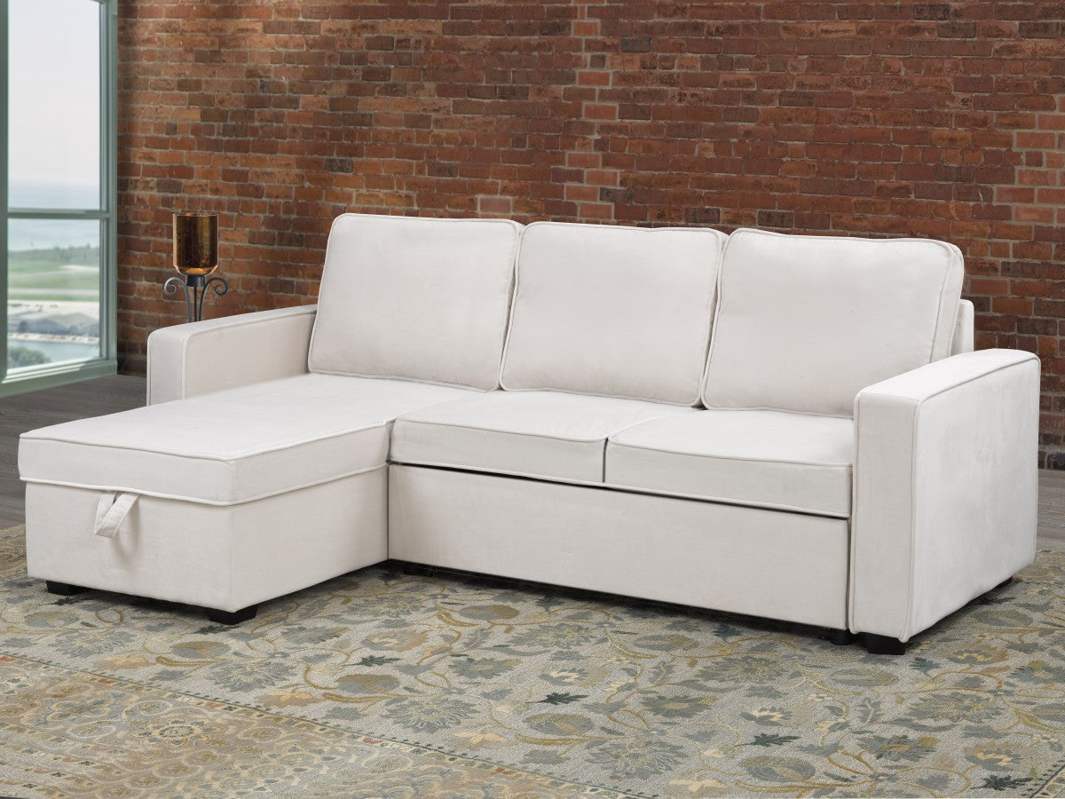 Beige Fabric Upholstered Sectional Sofa Bed with Reversible Storage Chaise- 0651