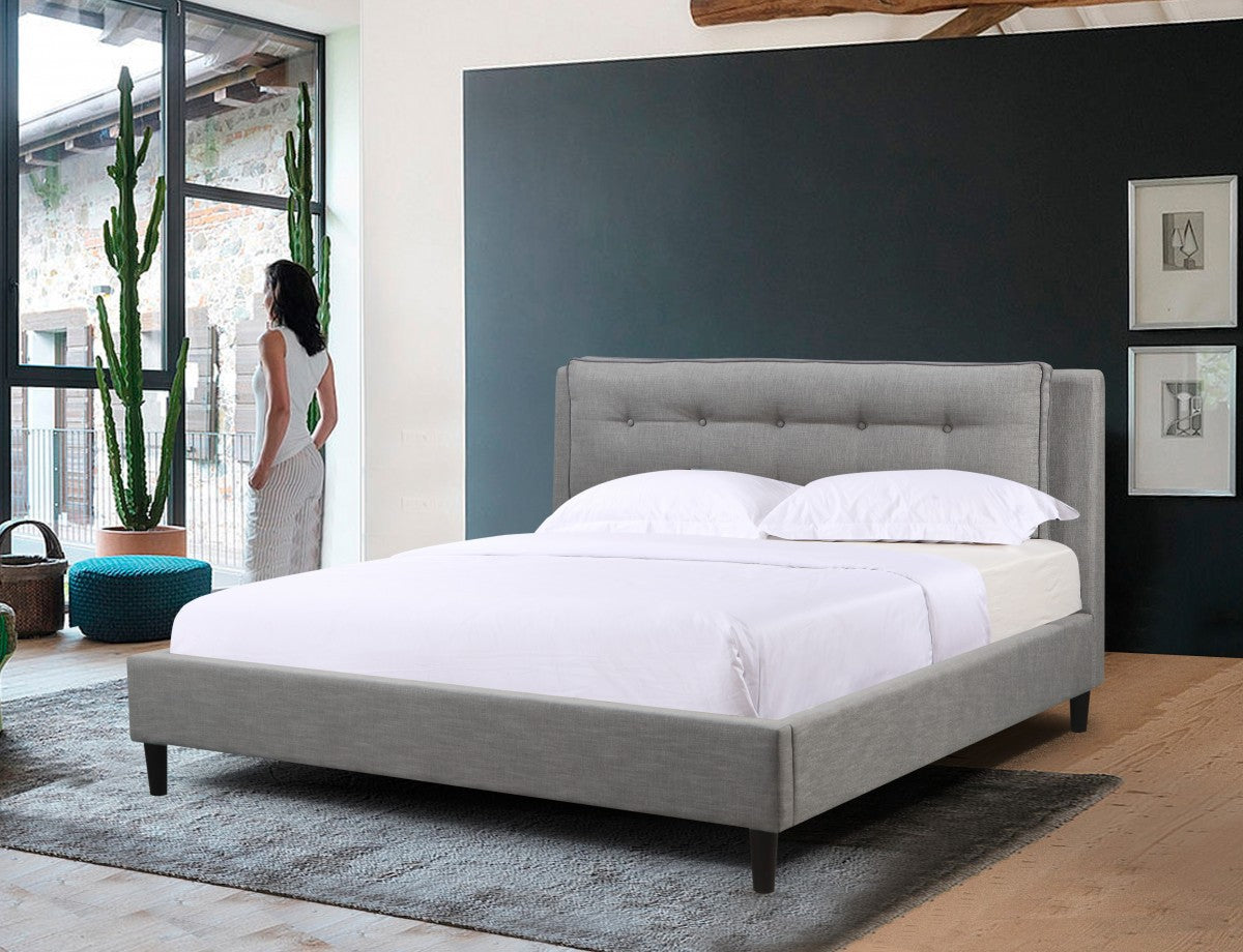 Grey Fabric Upholstered Bedframe with Padded Headboard- 363