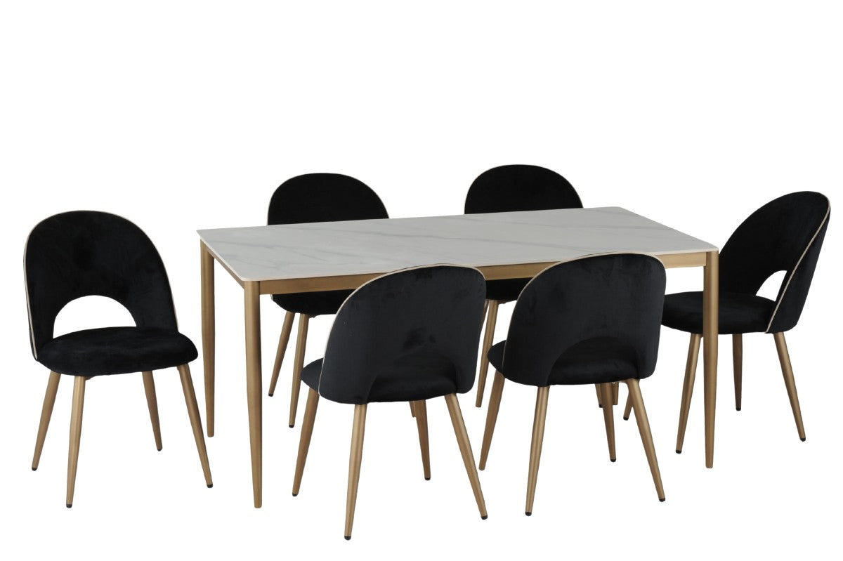 7Pcs Ceramic Top with Golden Legs Dining Set- 5655