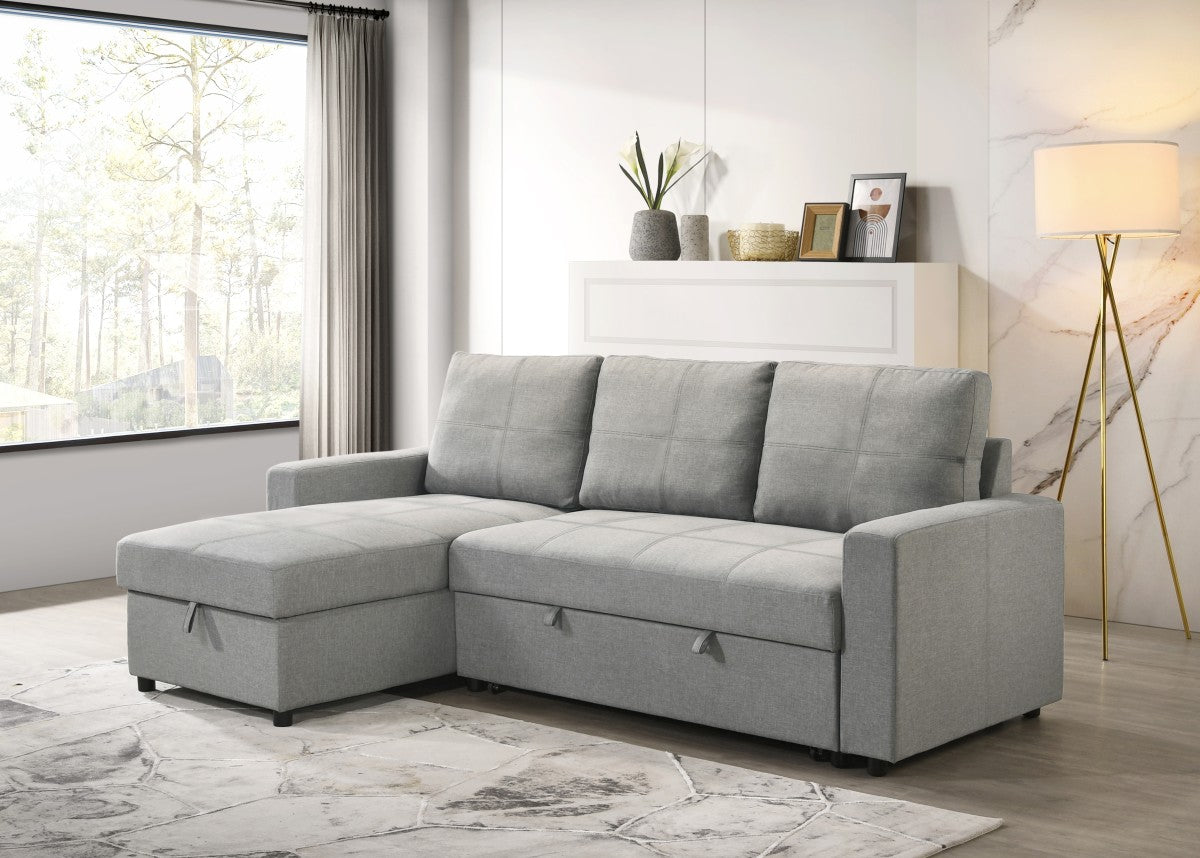 Grey Fabric Upholstered Sectional Sofa Bed with Reversible Storage Chaise- 3058