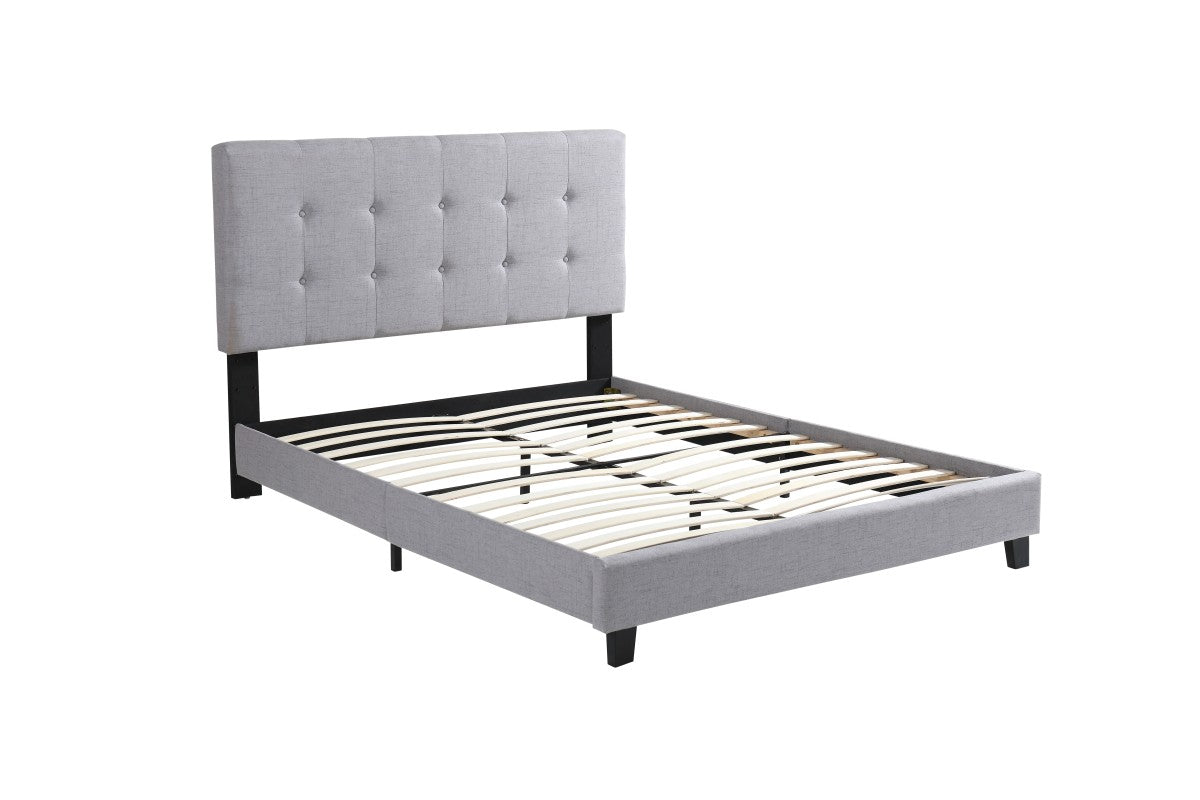 SILVER FABRIC UPHOLSTERED PLATFORM BED FRAME- 2113S