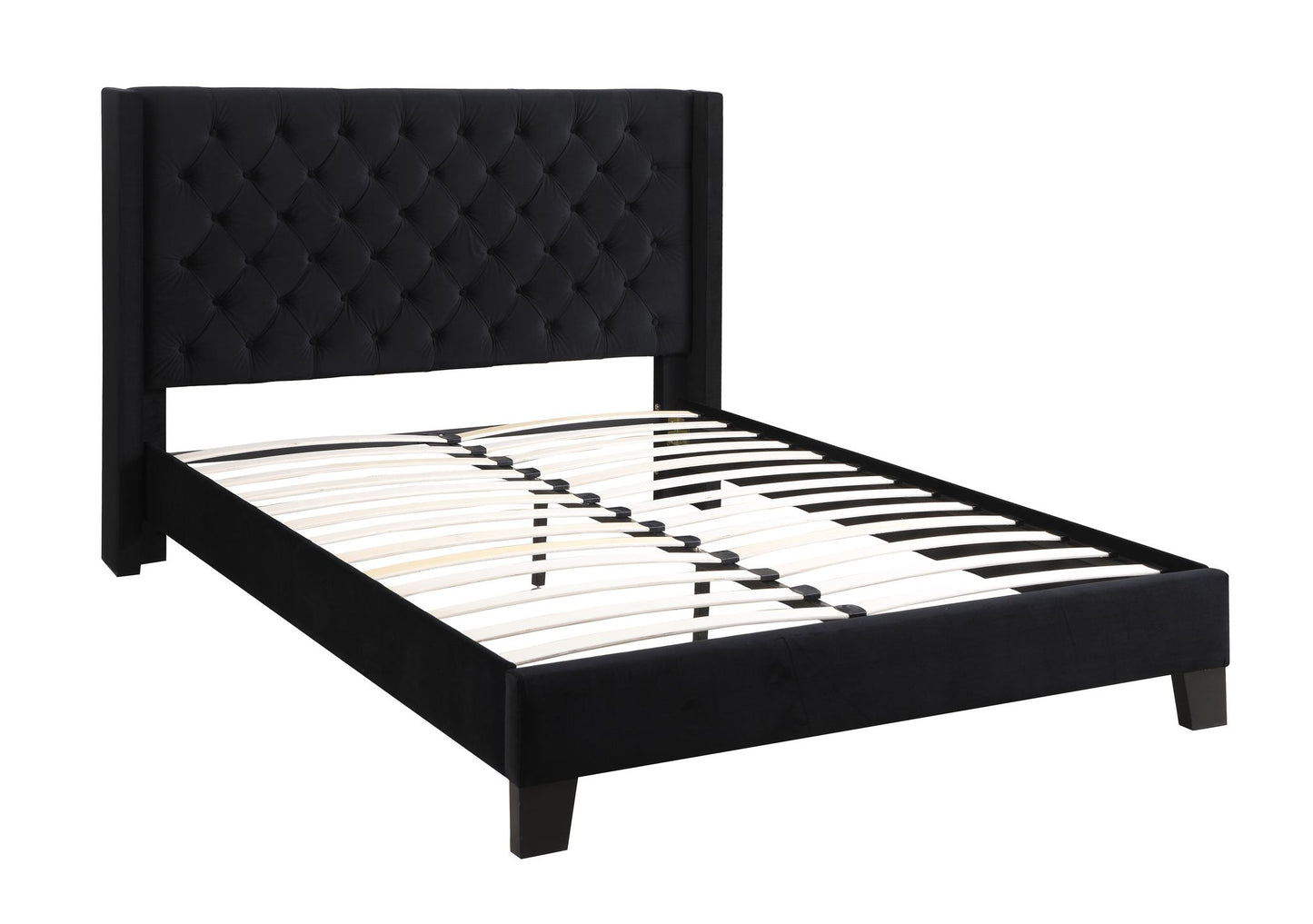 Black Fabric Upholstered Tufted Headboard Bed Frame- 7007B