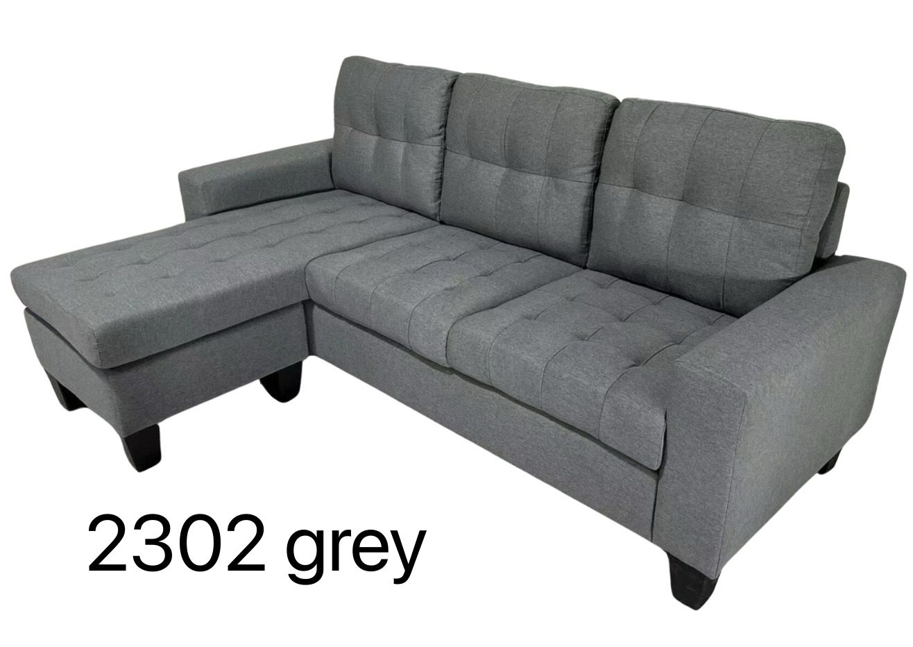 Condo Size Sectional Sofa with Reversible Chaise- Grey