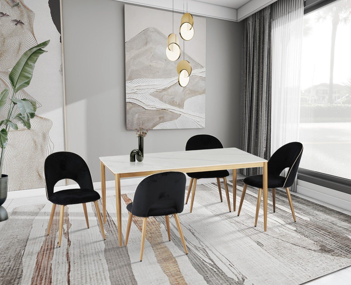 5Pcs Ceramic Top with Golden Legs Dining Set-5653