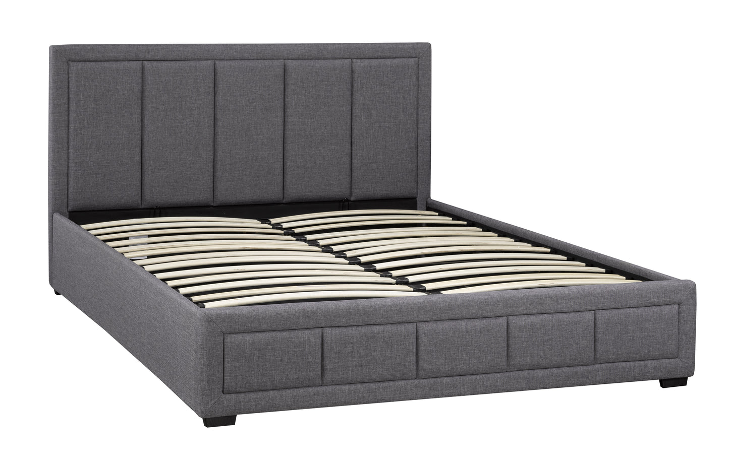 GREY FABRIC UPHOLSTERED HYDRAULIC STORAGE BED FRAME WITH CHANEL BACK STYLE- 828G