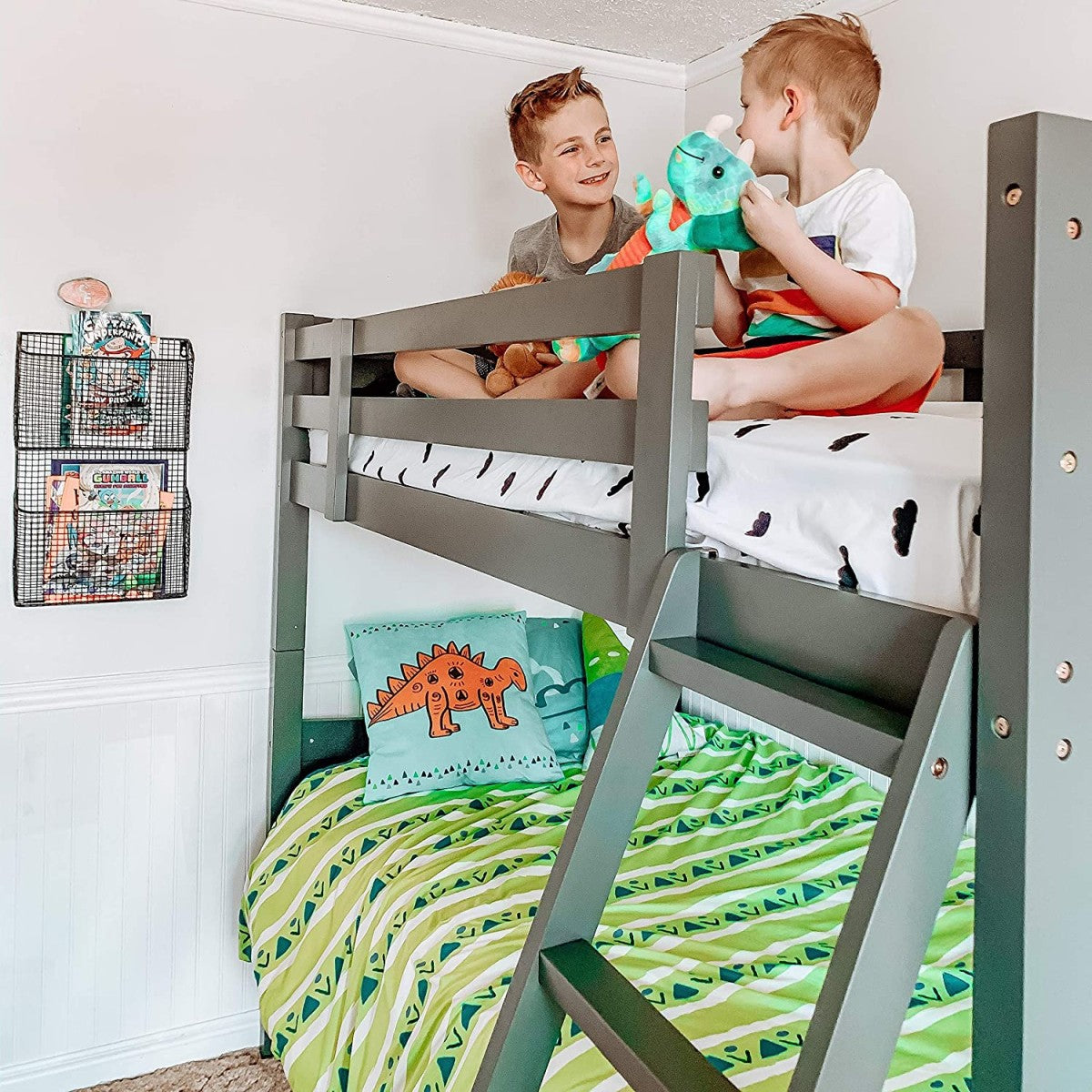Solid Wood Single Over Single Bunk Bed- Grey