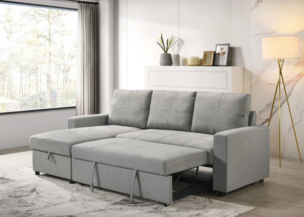 Grey Fabric Upholstered Sectional Sofa Bed with Reversible Storage Chaise- 3058
