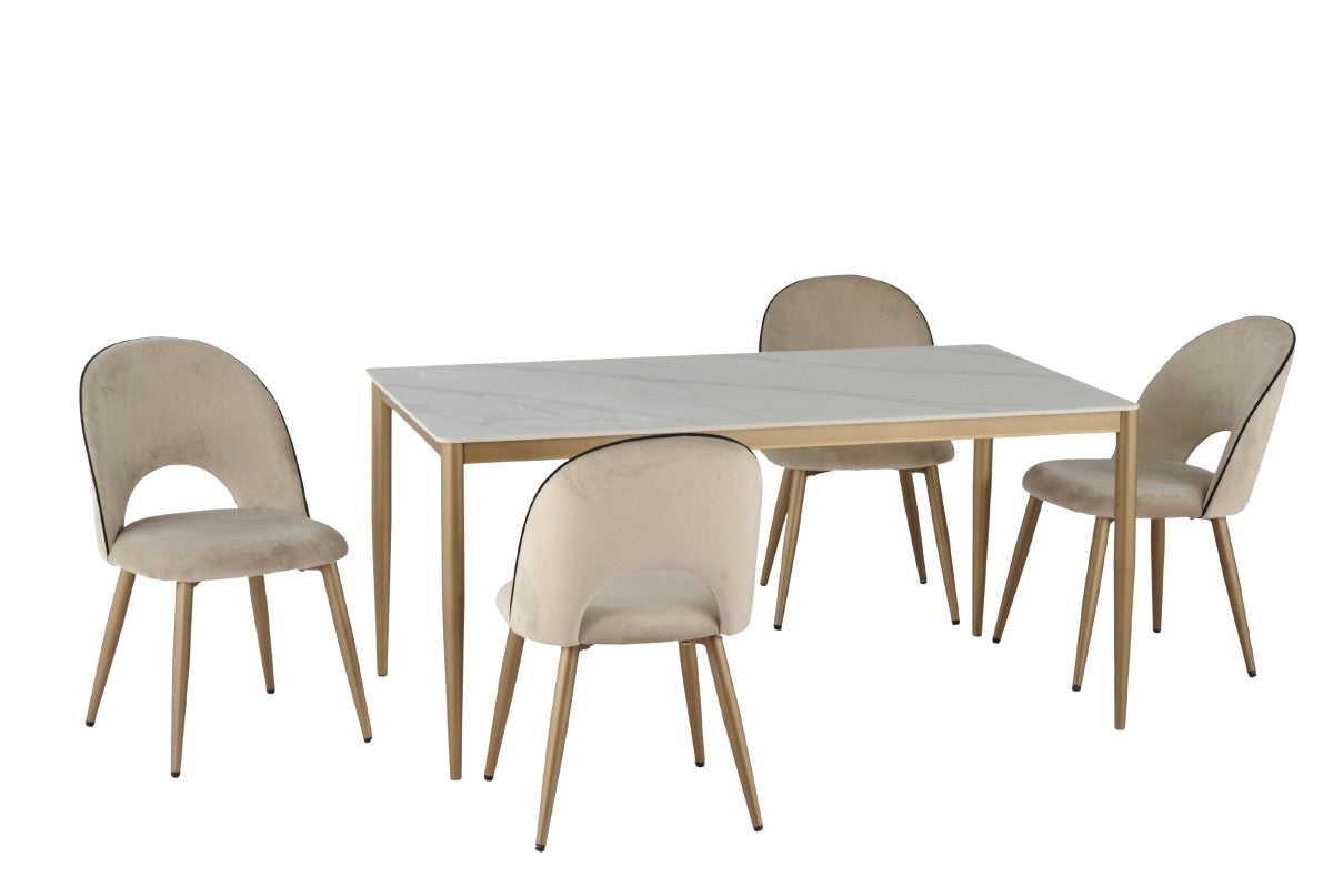 5Pcs Ceramic Top with Golden Legs Dining Table Set- 5652
