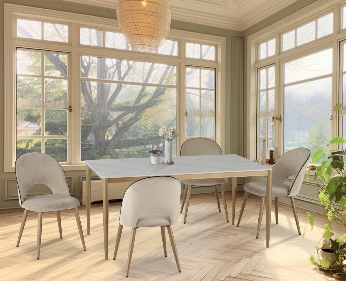 5Pcs Ceramic Top with Golden Legs Dining Table Set- 5652