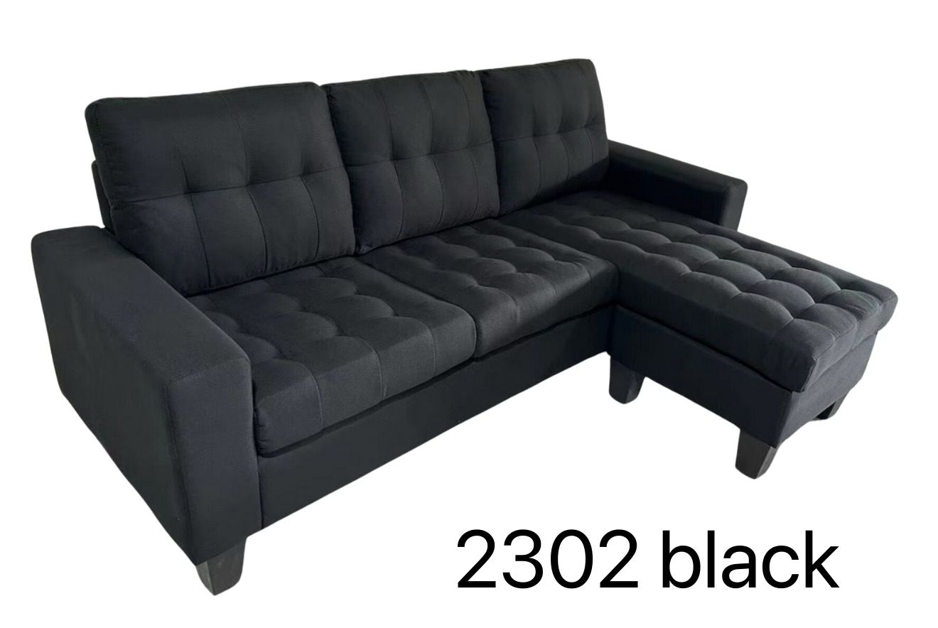CONDO SIZE SECTIONAL SOFA WITH REVERSIBLE CHAISE- BLACK
