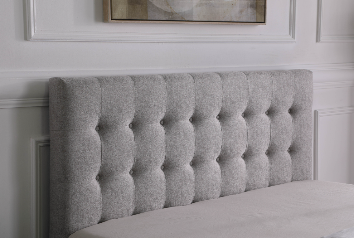 Grey Fabric Upholstered Bed Frame with Button Tufted Headboard and Storage Drawers- 1952