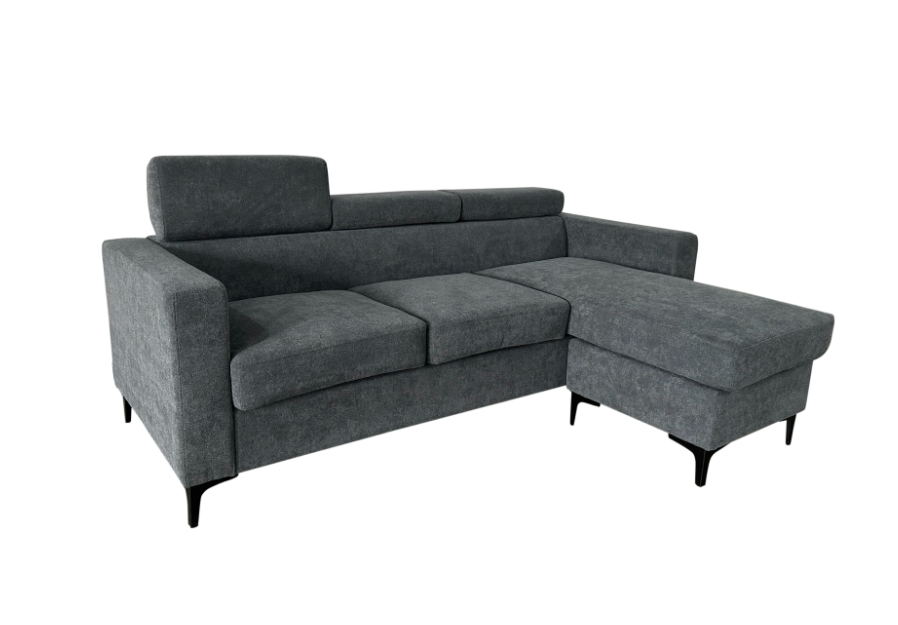 Grey Condo Size Sectional with Reversible Chaise and Adjustable Headrest- Shelly