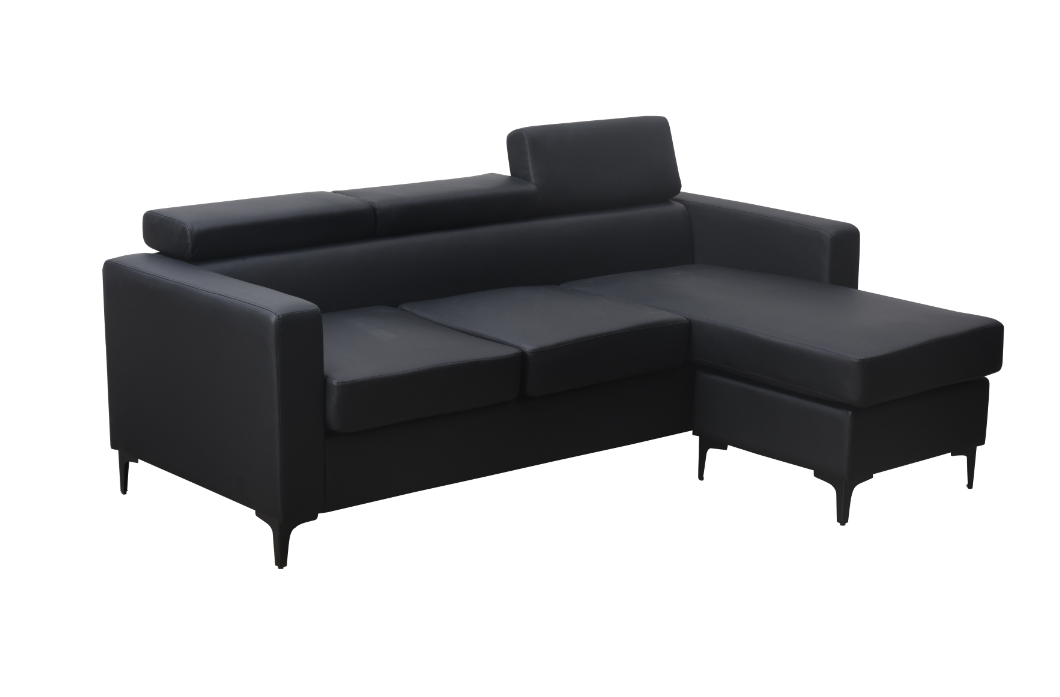 Black Condo Size Sectional with Reversible Chaise and Adjustable Headrest-Shelly