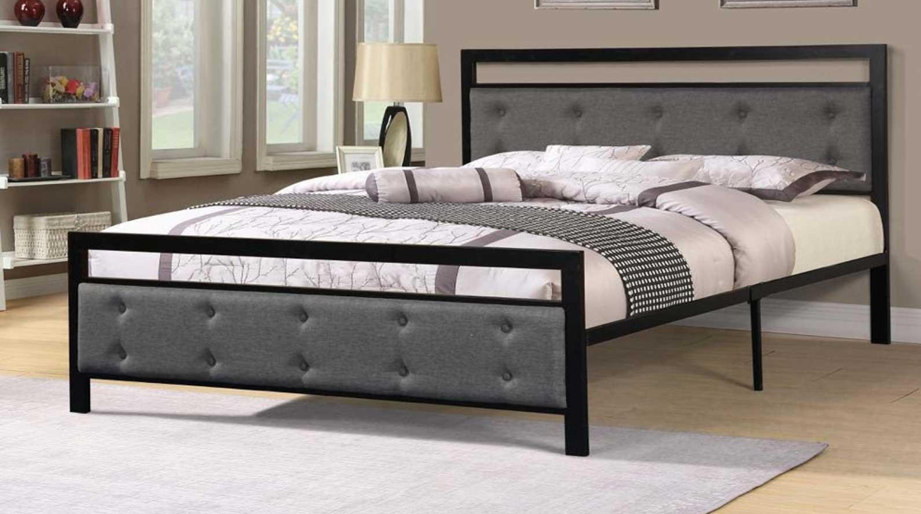 Metal Bedframe with Upholstered Headboard and Footboard- 1282