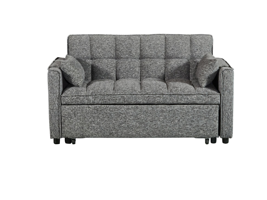 Fabric Upholstered Sofa Bed with Cup Holders and USB Ports- Grey
