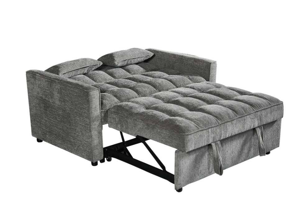 Fabric Upholstered Sofa Bed with Cup Holders and USB Ports- Grey