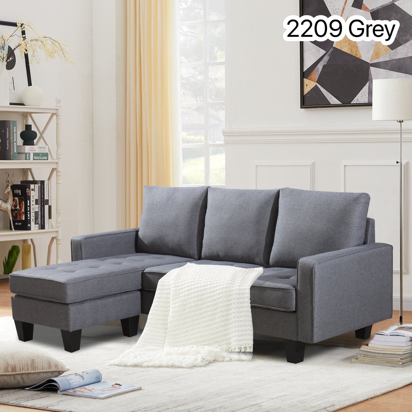 Compact Reversible Sectional Sofa- Grey