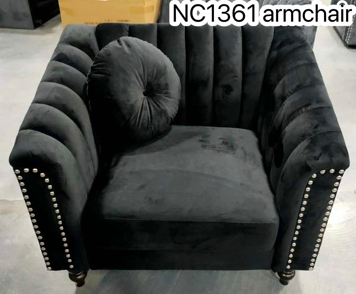 Velvet Upholstered Sofa Set with Chanel Back Style and Throw Pillows- Madrid