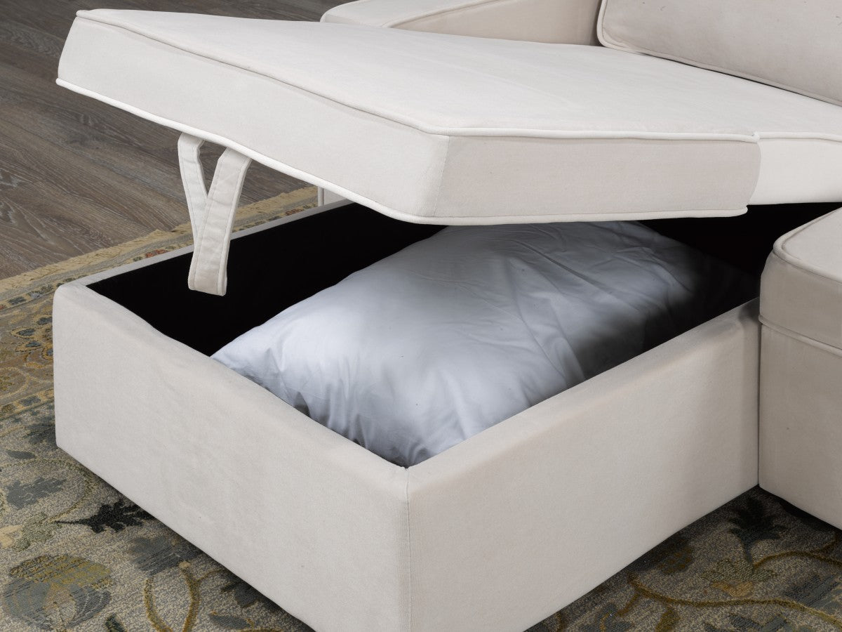Beige Fabric Upholstered Sectional Sofa Bed with Reversible Storage Chaise- 0651