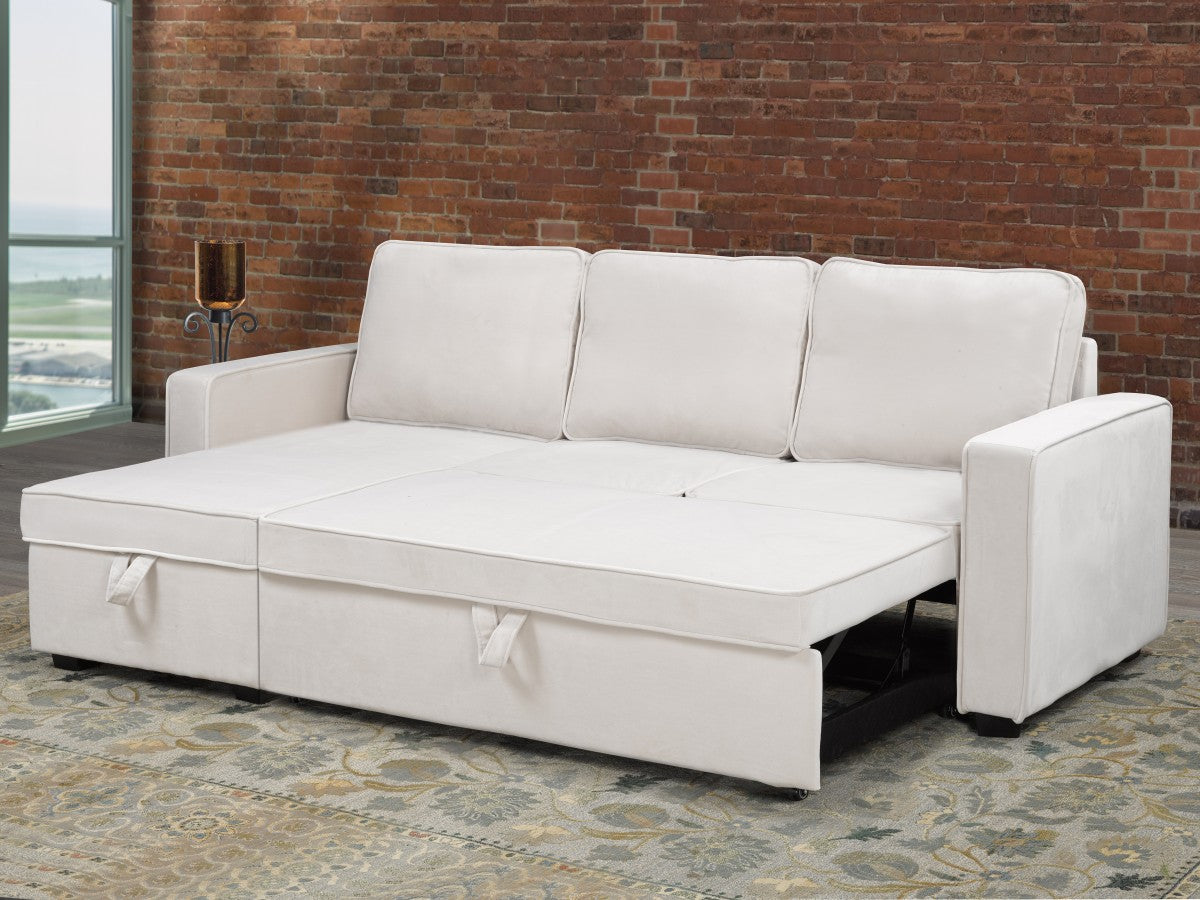 Beige Fabric Upholstered Sectional Sofa Bed with Reversible Storage Chaise- 0651