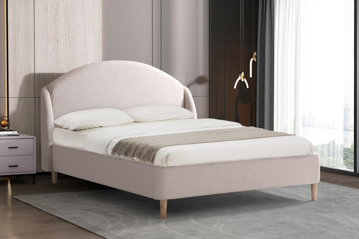 BEIGE MODERN LOW PROFILE FABRIC UPHOLSTERED BED FRAME- 3101
