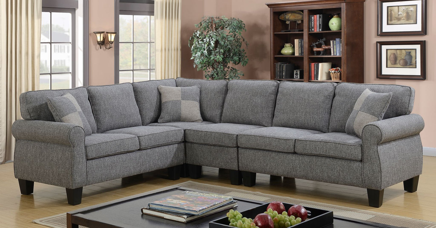 Grey Fabric Upholstered Sofa Corner Sofa with Reversible Armless Chair- 5351