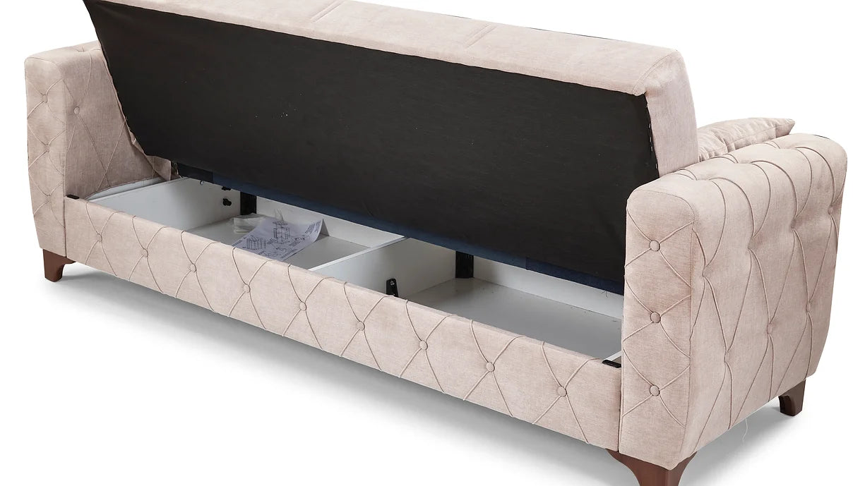 BEIGE TURKISH MADE SOFA BED WITH UNDERNEATH STORAGE- Sultan
