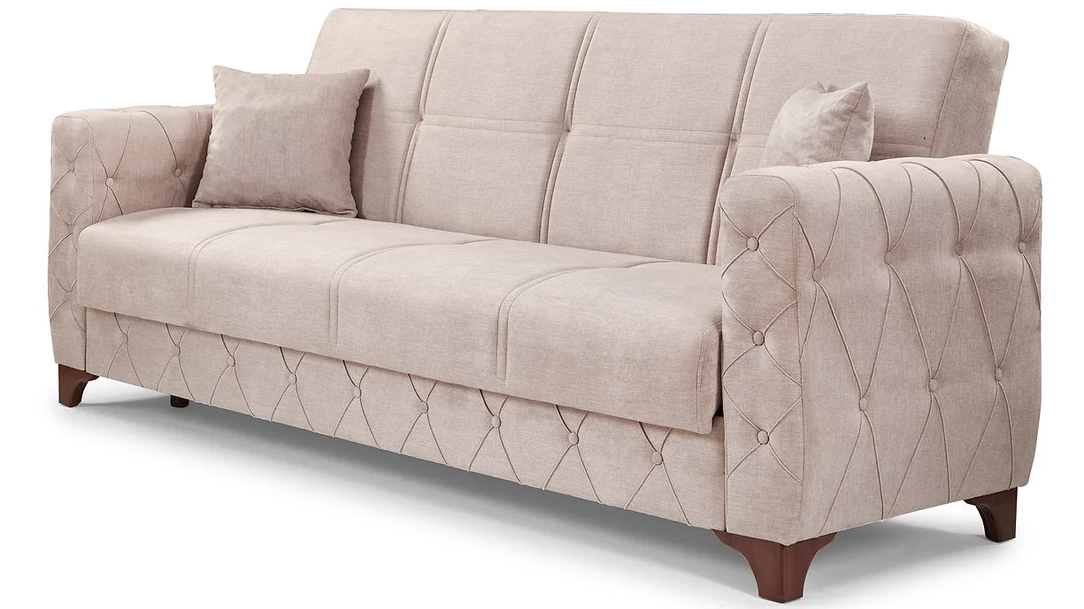 BEIGE TURKISH MADE SOFA BED WITH UNDERNEATH STORAGE- Sultan