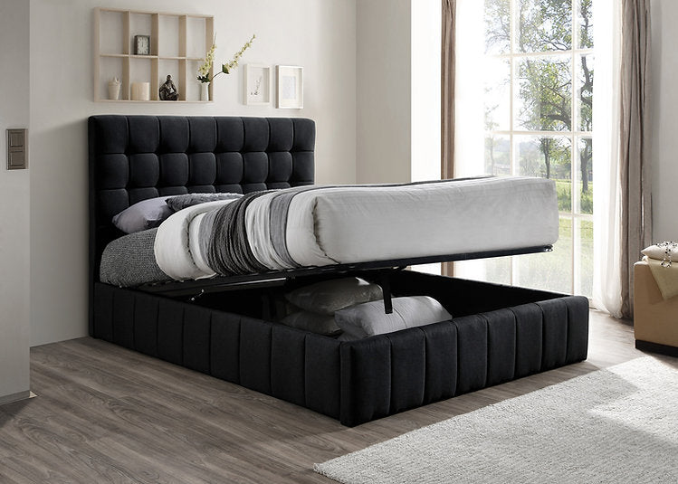 Black Fabric Upholstered Hydraulic Storage Bed- 5785