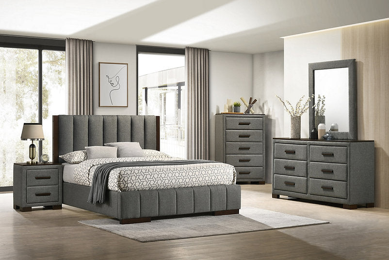 FABRIC UPHOLSTERED BED WITH CHANEL BACK HEADBOARD AND FOOTBOARD- Dylan