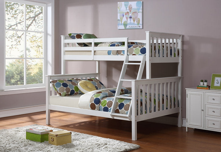 Solid Wood Single Over Double Bunk Bed- White