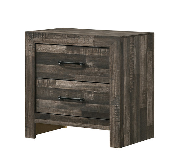 Driftwood Farmhouse Style Bedroom Set with Velvet Upholstered with LED Lights Headboard- Athens