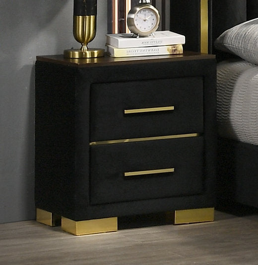 Black Modern Fabric Upholstered Chest, Nightstand and Dresser and Mirror- 100