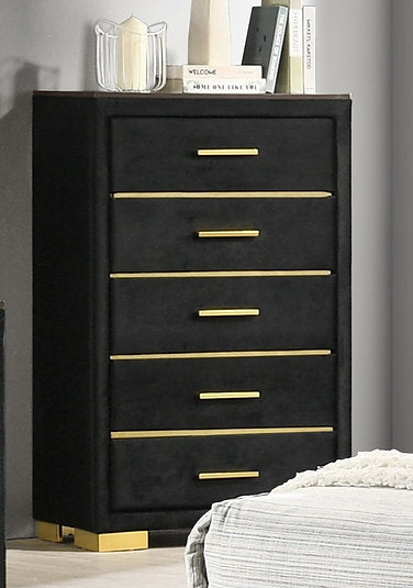 Black Modern Fabric Upholstered Chest, Nightstand and Dresser and Mirror- 100