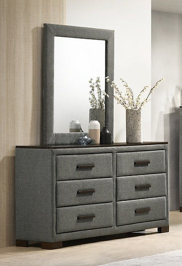 Grey FABRIC UPHOLSTERED CHEST, NIGHTSTAND AND DRESSER AND MIRROR- Dylan