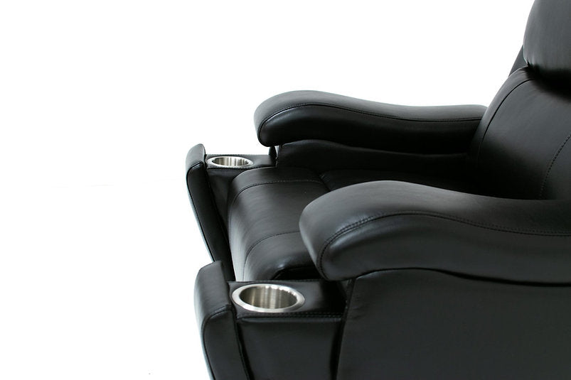 Black Gel Leather Power Recliner Sofa Set with USB Ports and Cup Holders on Arm- 8032