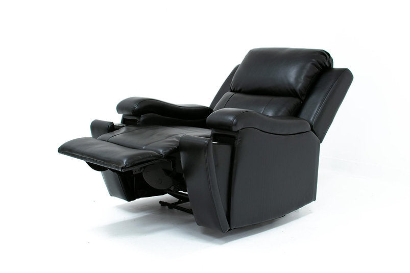 Black Gel Leather Power Recliner Sofa Set with USB Ports and Cup Holders on Arm- 8032
