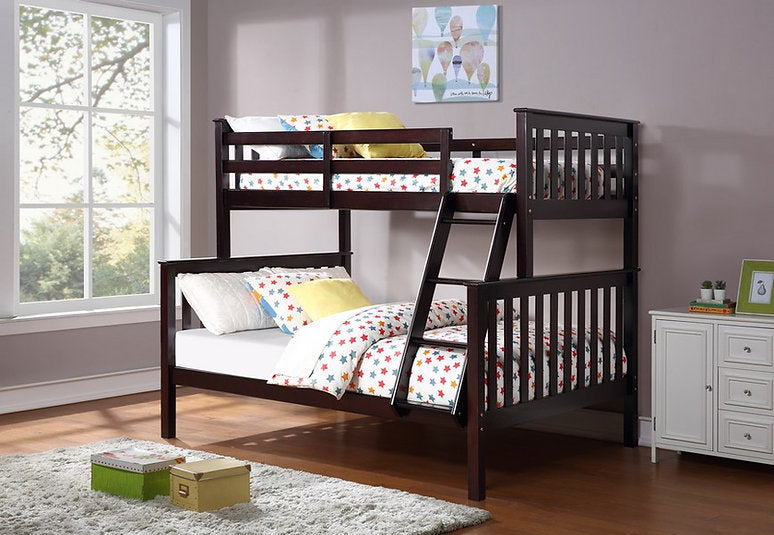 SOLID WOOD SINGLE OVER DOUBLE BUNK BED- ESPRESSO