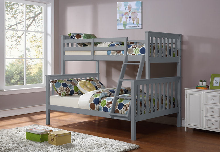 SOLID WOOD SINGLE OVER DOUBLE BUNK BED- GREY