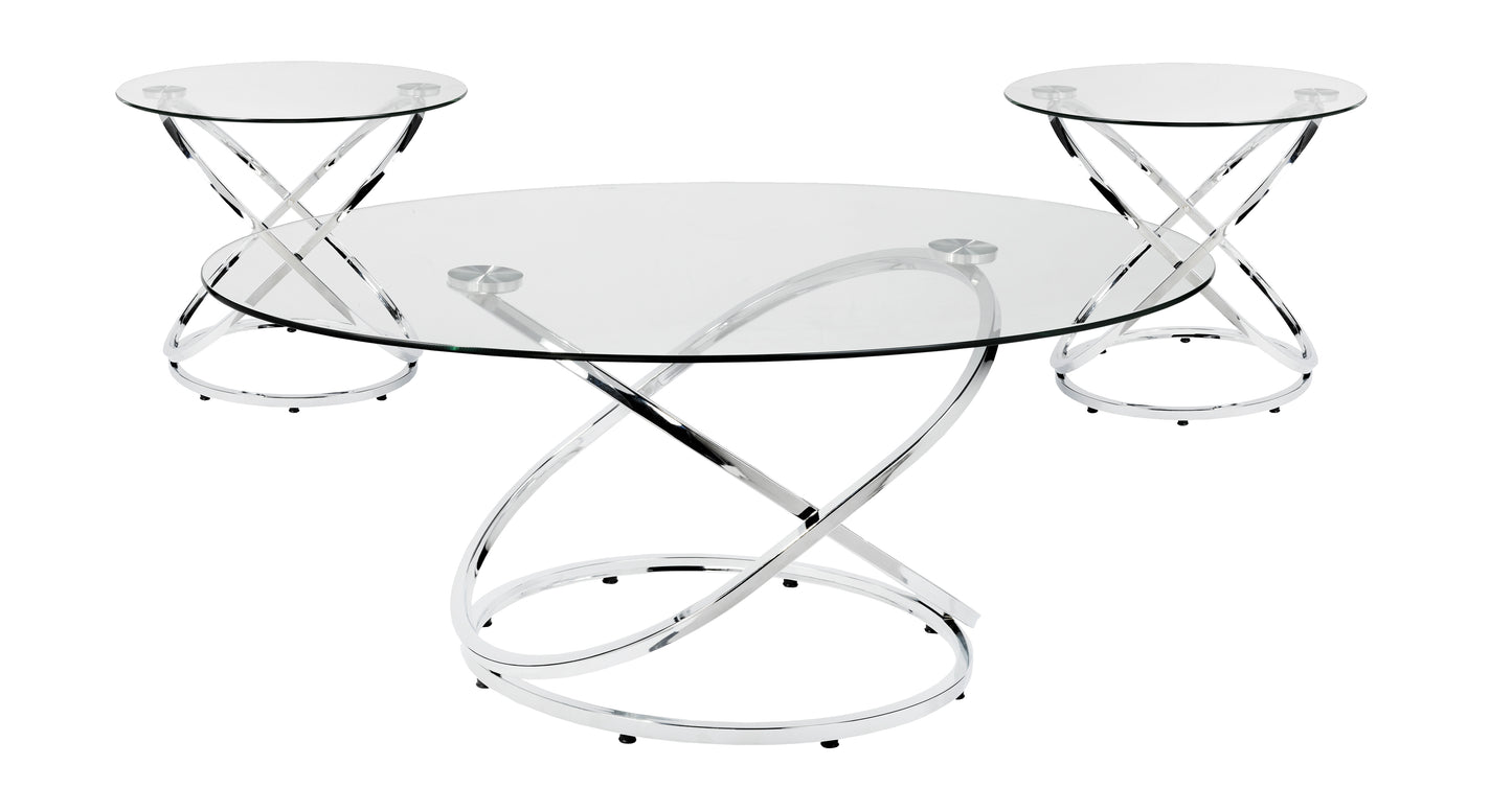 3Pcs Clear Glass Coffee Table Set with Chrome Finish Legs-8246