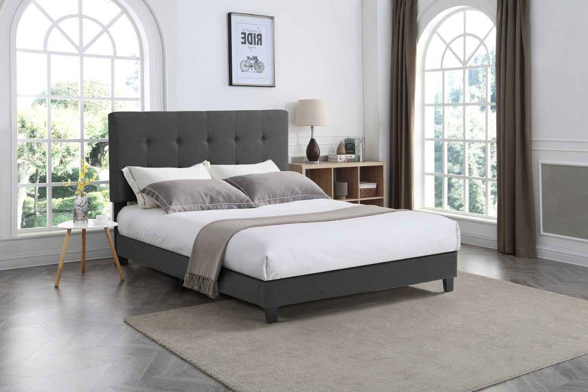 Dark Grey Fabric Upholstered Platform Bed Frame- 2113