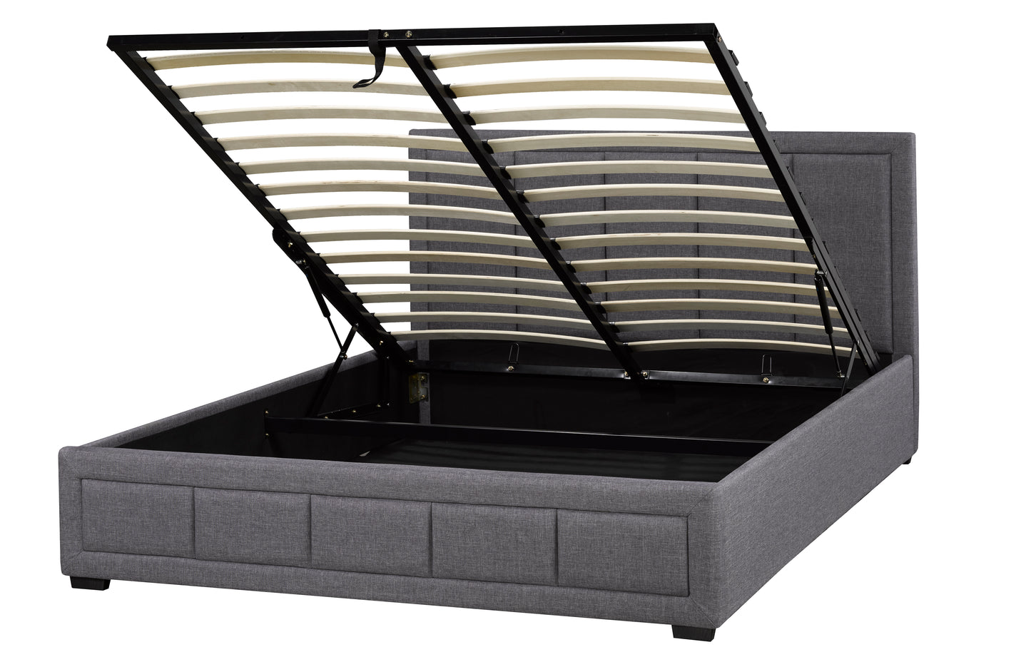 GREY FABRIC UPHOLSTERED HYDRAULIC STORAGE BED FRAME WITH CHANEL BACK STYLE- 828G