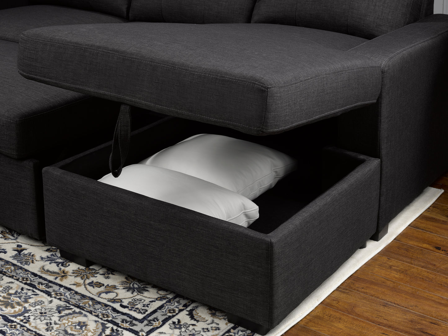 Grey High End Fabric Upholstered Sectional Sofa Bed with Reversible Storage Chaise- 5535