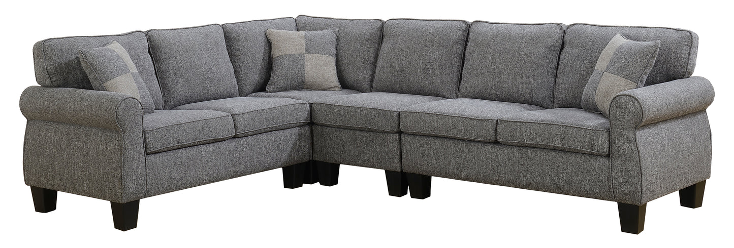 Grey Fabric Upholstered Sofa Corner Sofa with Reversible Armless Chair- 5351