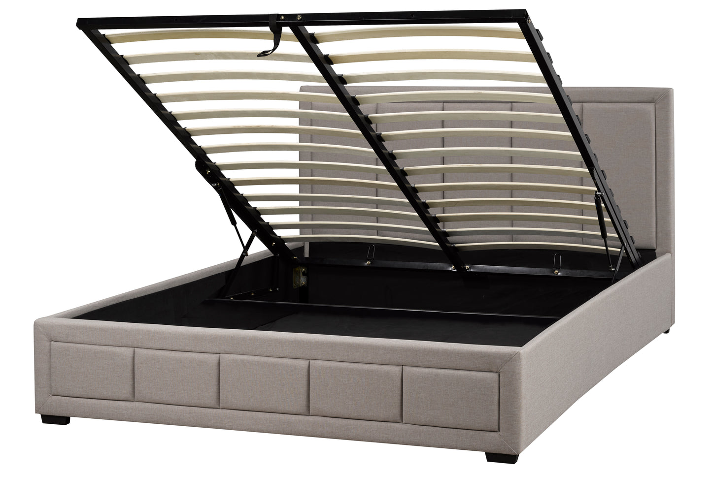 Beige Fabric Upholstered Hydraulic Storage Bed Frame with Chanel Back Style-828
